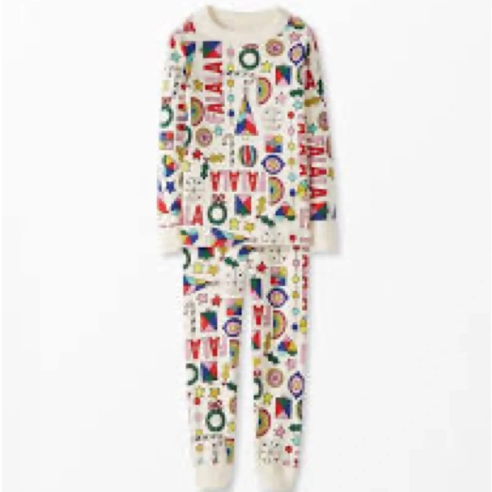 Holiday Icon Cream Pajama Set with Multicolor Print